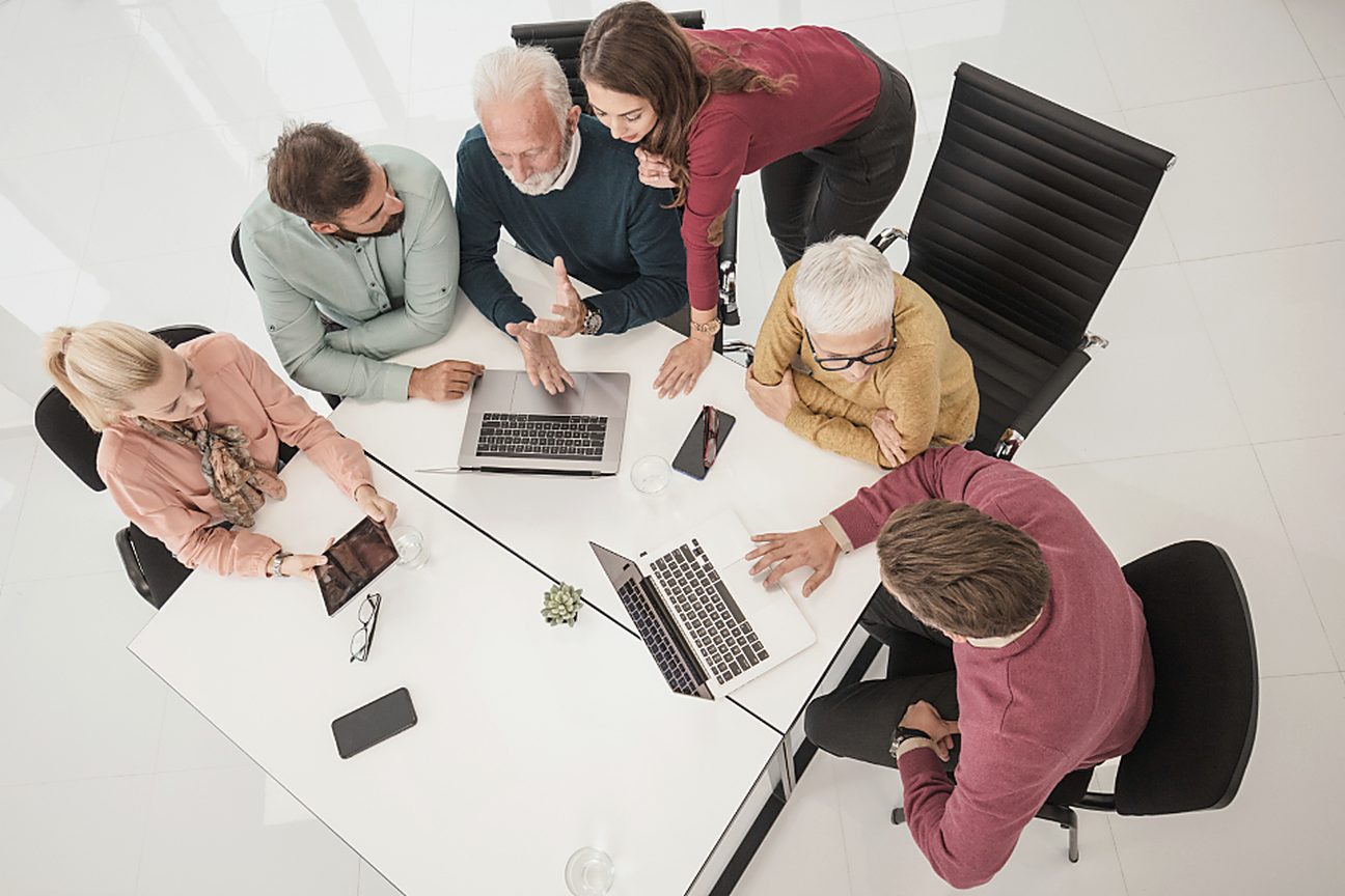 A meeting around a conference table